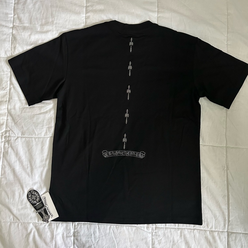 Chrome Hearts Black Tee with Silver Cross Details